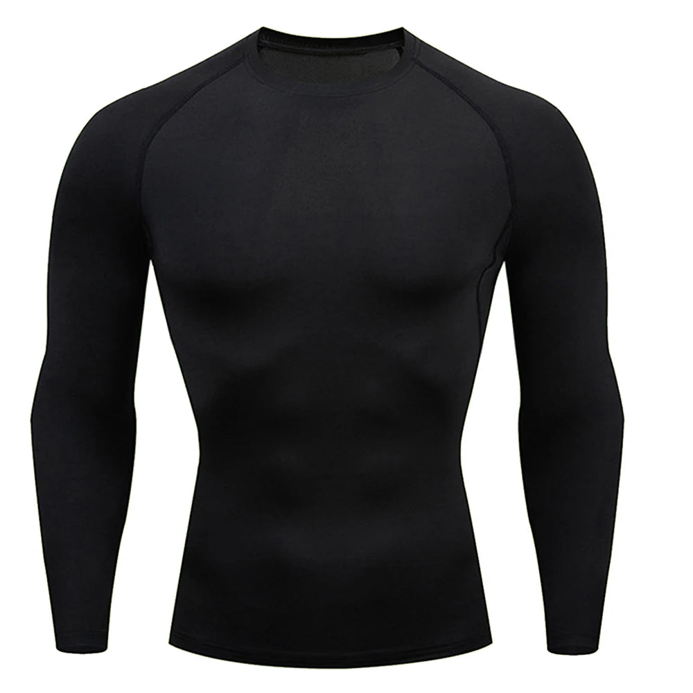 Men's Tight Bodybuilding Long Sleeve Quick Dry Running Sun Sports Compression Thin T Shirt Pullover Gym Fitness Workout Clothing