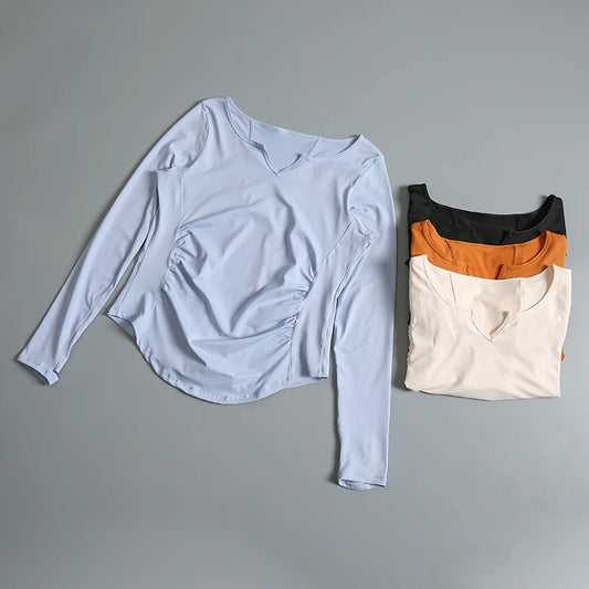 Yoga clothing for women quick-drying fitness clothing sports tops for spring and summer Pilates training long-sleeved V-neck