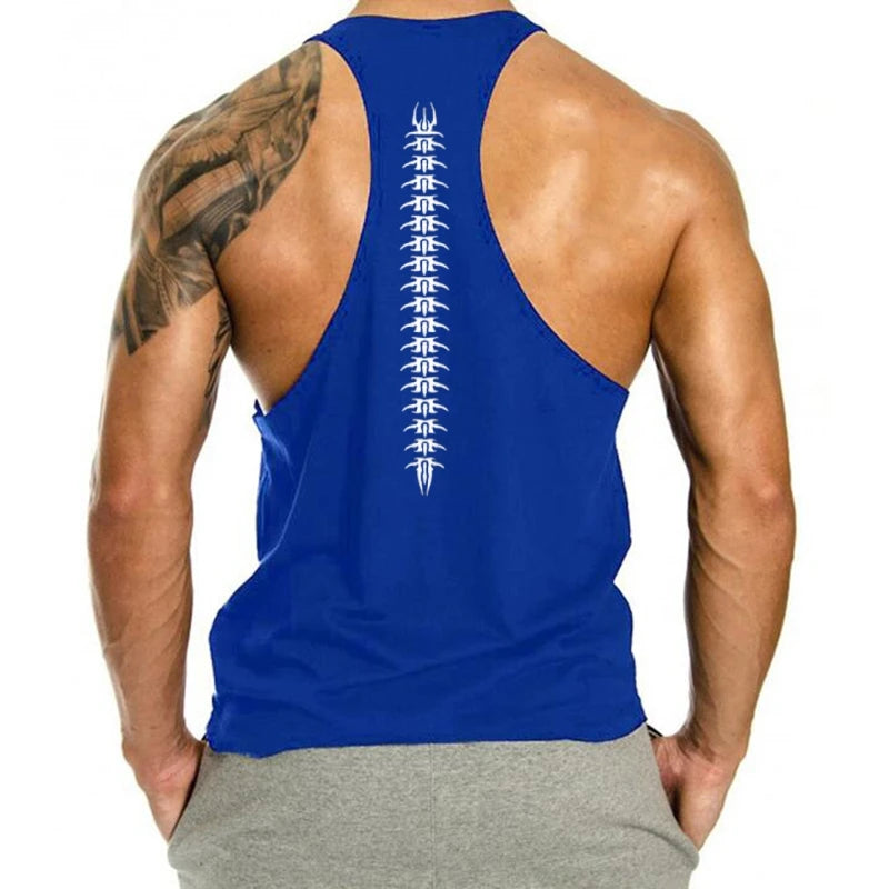 2025 New Cotton Exercise Gym Vest - Men's Muscle Sleeveless Sportswear, Front & Back Print Stringer for Bodybuilding Fitness