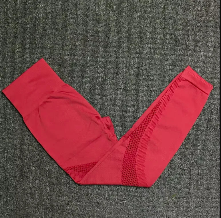 Yoga Set Women Fitness Gym Clothing Sport Suit Seamless Hollow Out Long Sleeve Crop Top High Waist Workout Leggings Sportwear