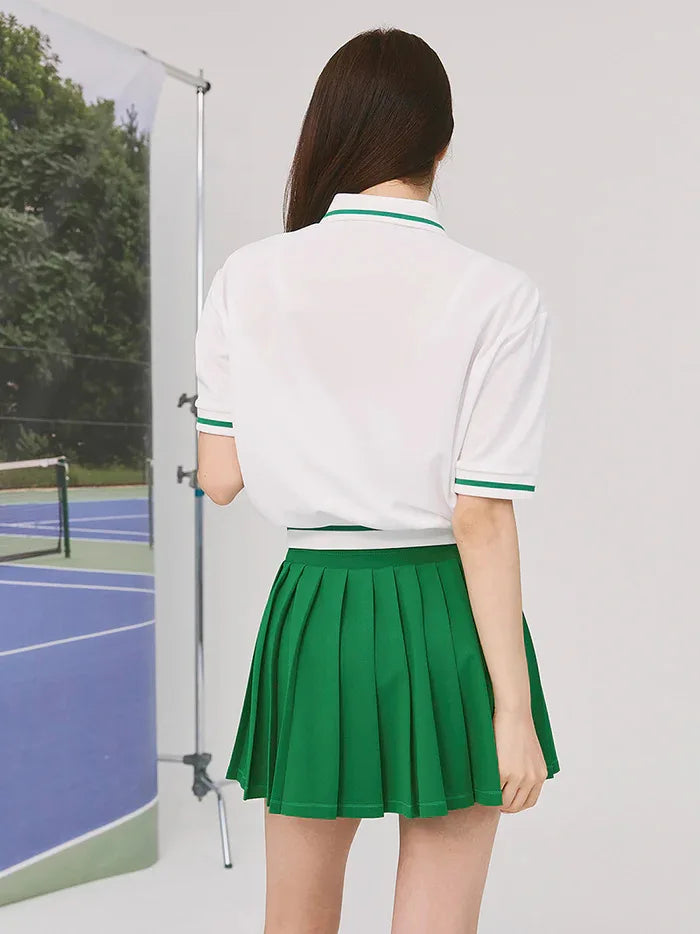 Women Tennis Outfit Quick Dry Fitness Polo Shirt Gym Workout Yoga Top Ladies Pleated Slim Culottes Anti-emptied Badminton Skirt
