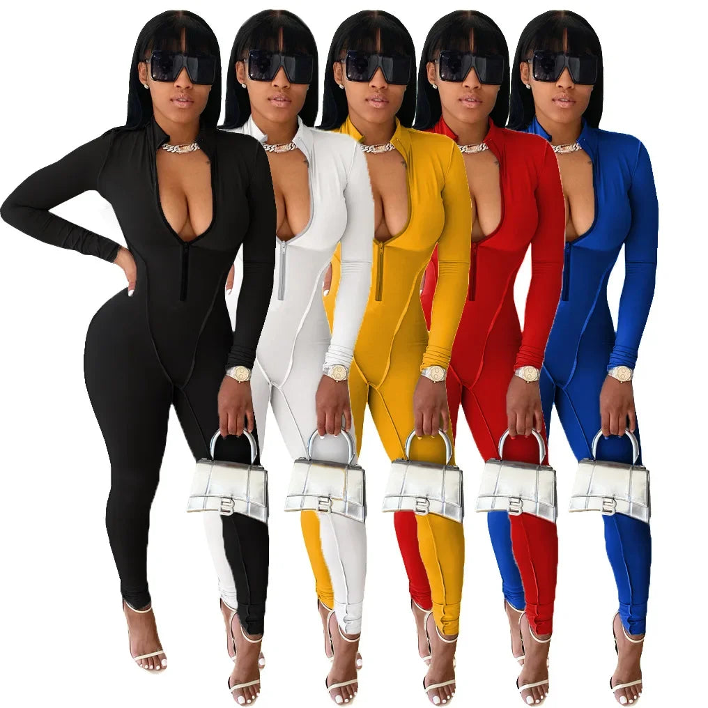 Women Sportwear Yoga Jumpsuit Zip Long Sleeve Outfit Fitness Tracksuit Tight One-piece Gym Overalls Sports Bodysuit