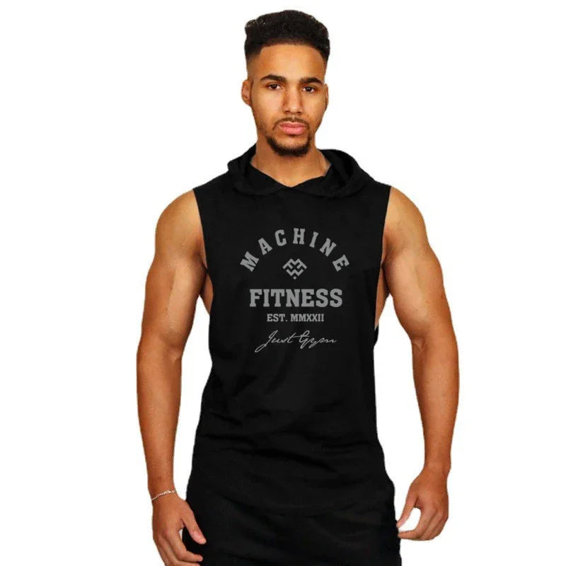 Gym Sport Hooded Clothing Summer Cotton Breathable Fitness Tank Tops Open Side Muscle Vests Mens Bodybuilding Sleeveless Hoodie
