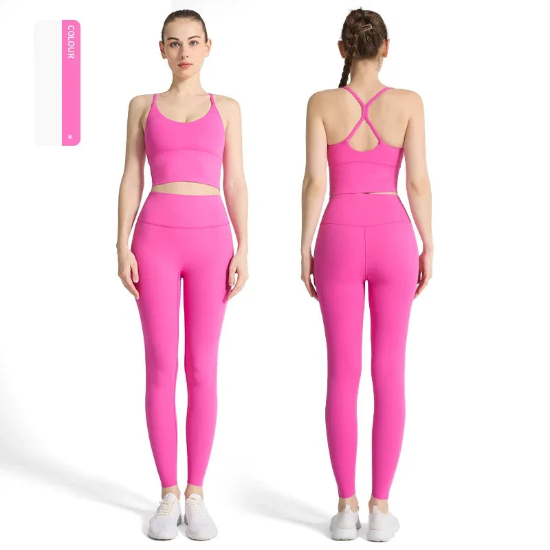 2PCS Women Yoga Set Sport Suit Gym wear Workout Clothes Sports Crop Top High Waist Legging Fitness Bra Set Breathable Gym Suits