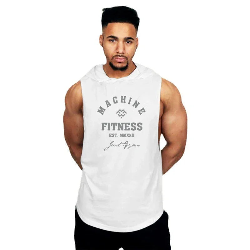 Gym Sport Hooded Clothing Summer Cotton Breathable Fitness Tank Tops Open Side Muscle Vests Mens Bodybuilding Sleeveless Hoodie