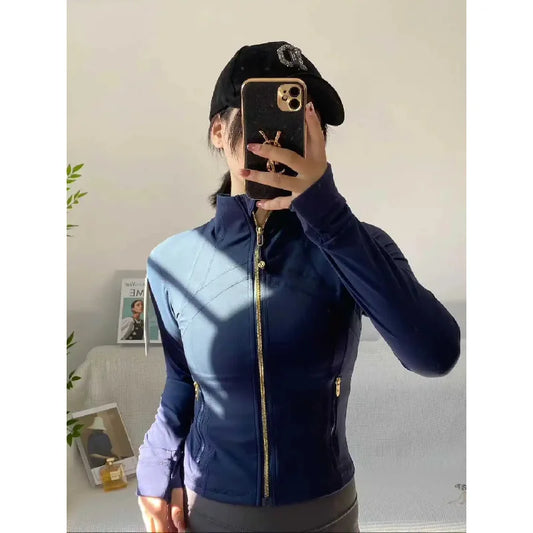 Women Zip Fitness Clothes Long Sleeve Sports Jacket Gym Clothes Woman Yoga Shirt Quick Dry Top Sunscreen Sportswear Yoga Clothes