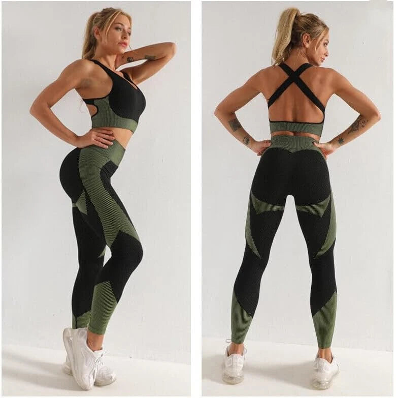 Women's 3PC Seamless Gym Clothing Workout Outfit with Jacket Bra & Leggings Set Three-piece Yoga Suit for Sports Fitness