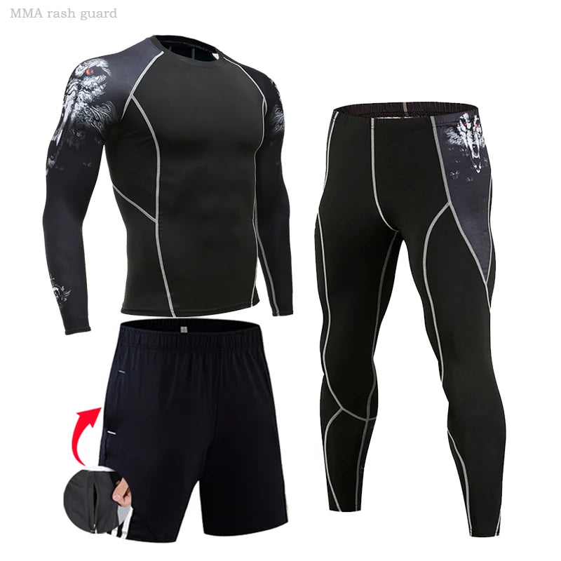 Men's Compression Sportswear Suits Gym Tights Training Clothes Workout Jogging Sports Set Running Rashguard Tracksuit For Men
