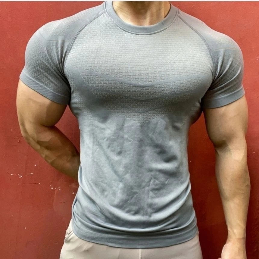 Men's Gym T-Shirt Workout & Training Fitness Short Sleeve Slim Fit O-Neck Athletic Baselayer Tees Tops Sport Clothing