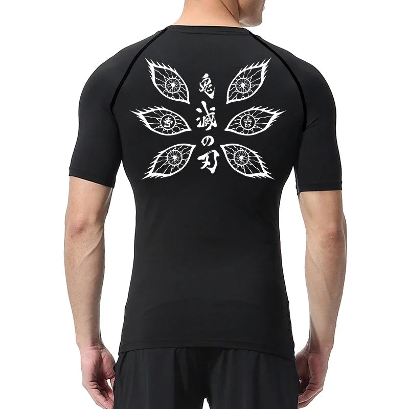Gym Workout Running T-shirt Men Graphic Print Compression Shirt Breathable T-shirt Top Sports Quick-drying Bottoming Sportswear