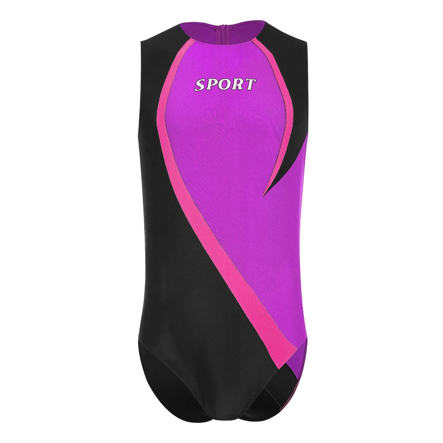 Swimwear Mens Gym Workout Athletic Leotard Jumpsuit Swimsuit Round Neck Back Invisible Zipper Color Block Sports Bodysuit