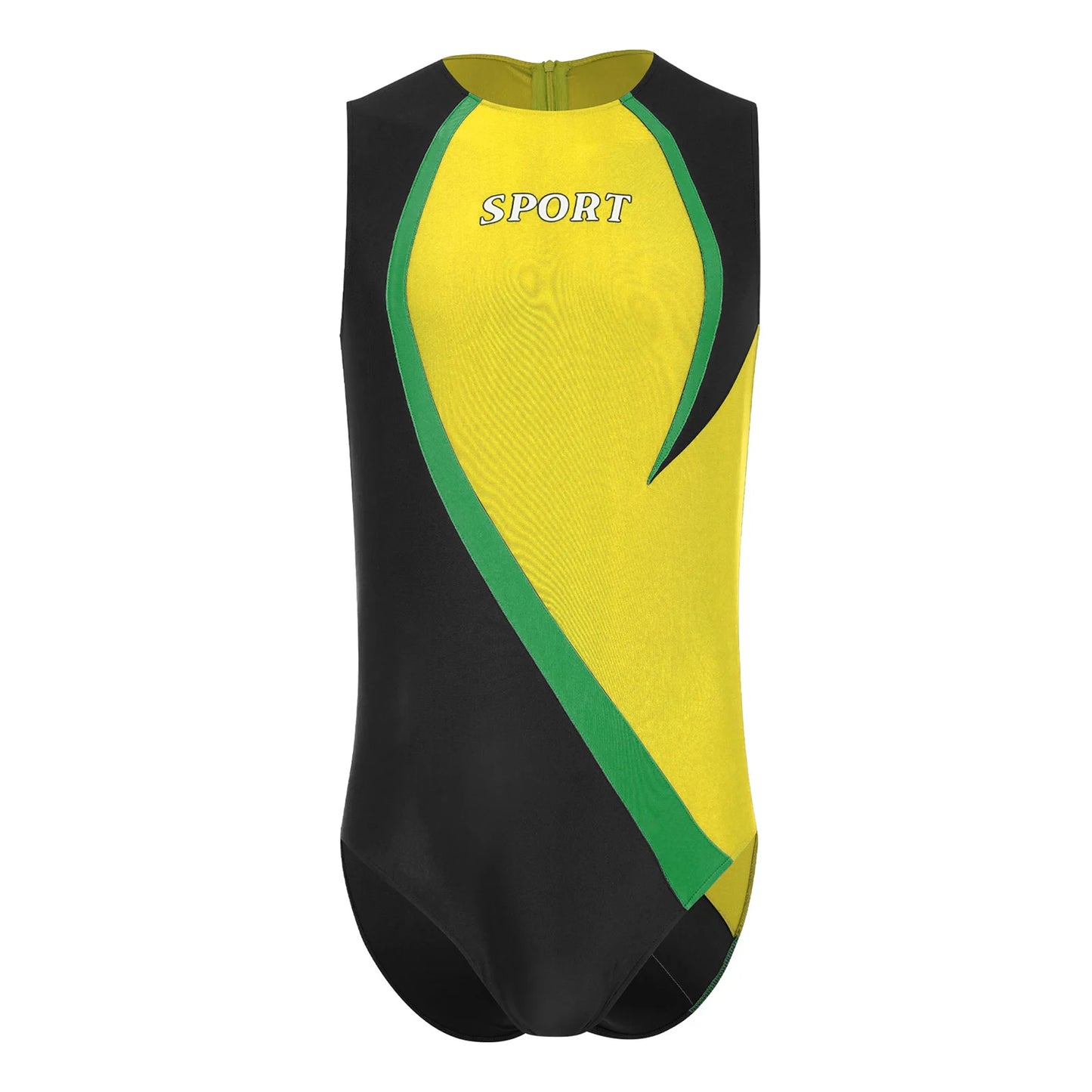 Swimwear Mens Gym Workout Athletic Leotard Jumpsuit Swimsuit Round Neck Back Invisible Zipper Color Block Sports Bodysuit