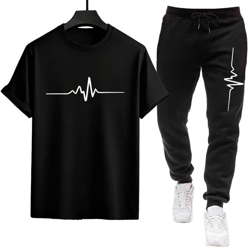 2026 Men's Athletic Wear Set Quick Dry T-Shirt and Joggers Sports Outfit Gym Training Lightweight Tees + Pants Comfort Summer