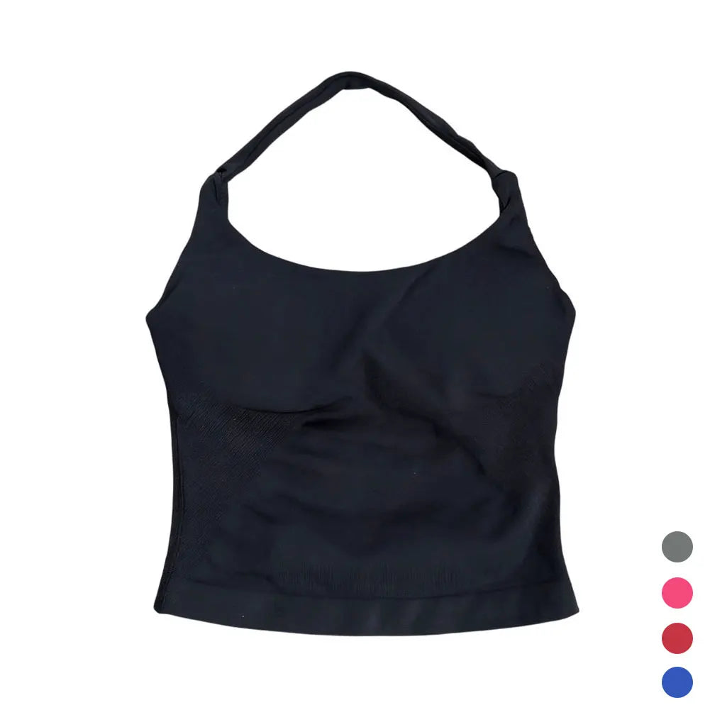 Gym Top Women Clothes Strappy Workout Tank Top Padded Sports Bra Backless Yoga Shirts Seamless Gym Crop Top Halter Fitness Vest