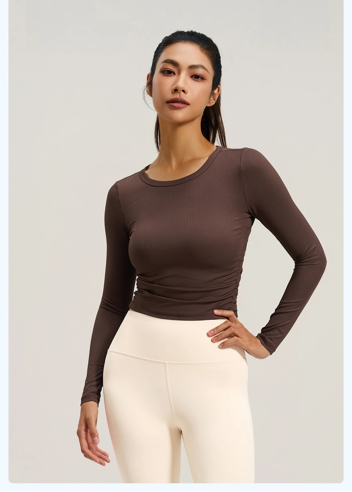 Yoga Top Women Pleated Gym Sports Shirts Breathable Slim Long Sleeve Yoga Wear Pilates Shirt High Elastic Workout Fitness Top