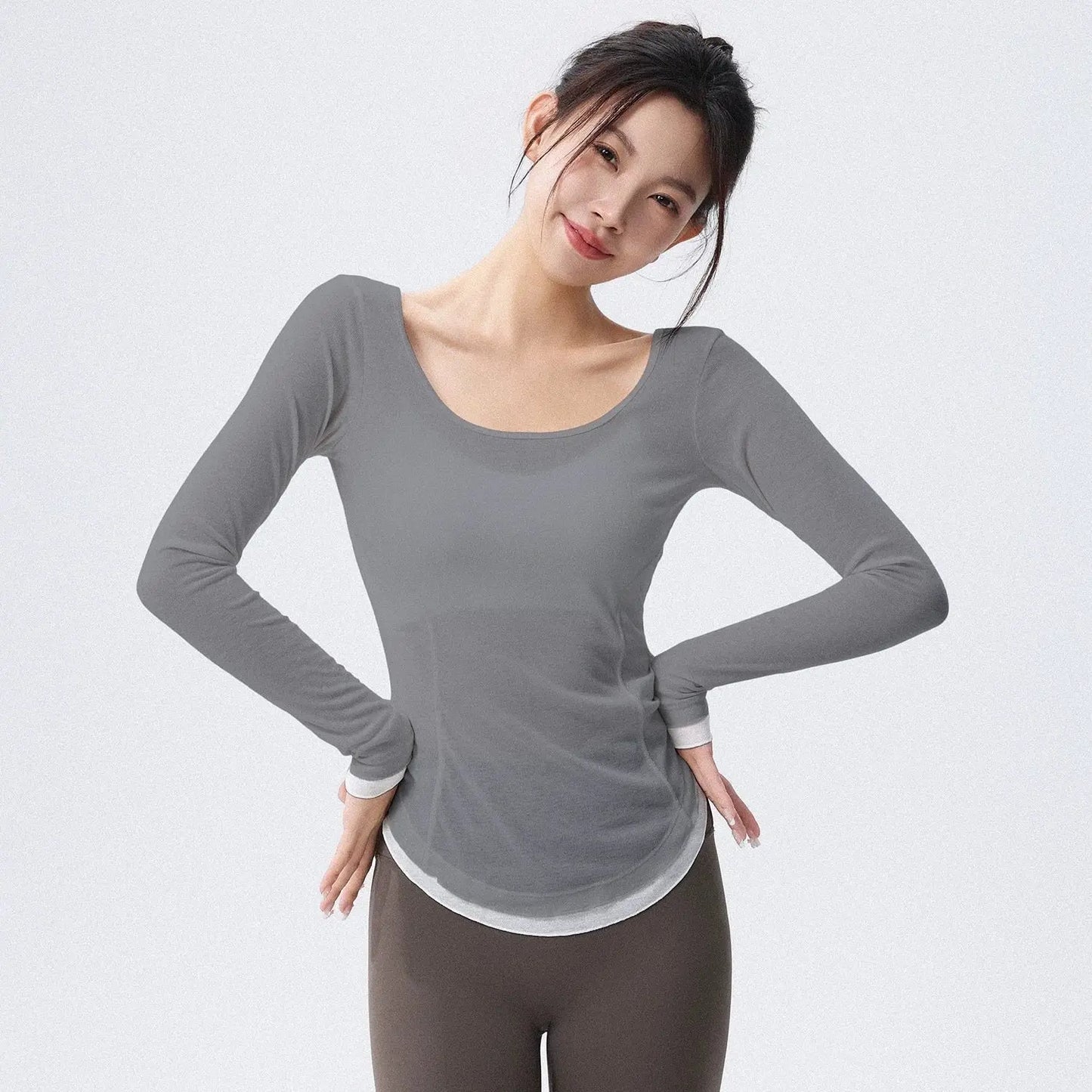 Yoga clothing cover up, women's slim fit sports long sleeved, breathable Pilates top for external wear