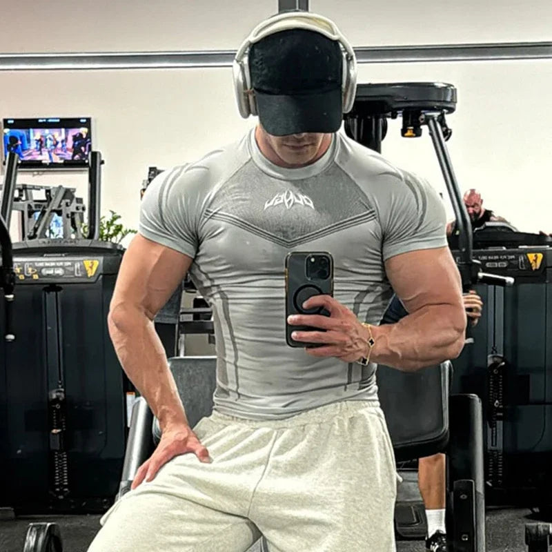 GYM Sports T-shirt Men's Tight Fitness Suit High Elasticity Quick-drying American Tight Fashion Muscle Leg Training Short Sleeve