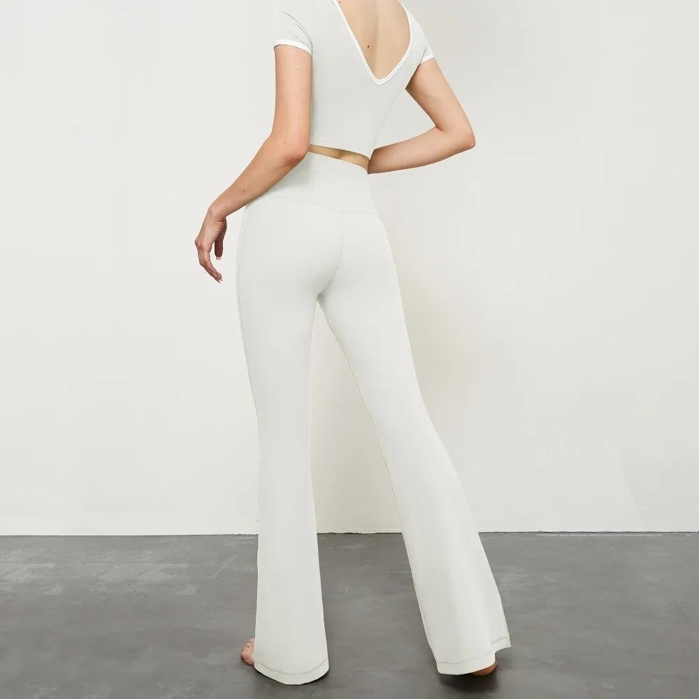 Gym High Waist Sports Flared Pants Wide Leg Hip Lifting Yoga Pants Breathable Stretchy Fitness Pants Exercise