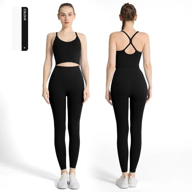 2PCS Women Yoga Set Sport Suit Gym wear Workout Clothes Sports Crop Top High Waist Legging Fitness Bra Set Breathable Gym Suits