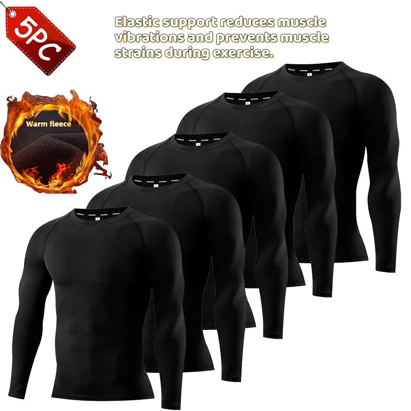 5-Piece Gym Clothing Winter Thermal Bodybuilding Top Men's Jogging Compression Running T Shirt Fitness camisetas de hombre