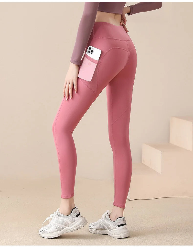 High Waist Jogger Mesh Side Pocket Fitness Gym Legging Sport Outfit for Woman Yoga Wear Tight Gym Workout Running Bike Clothing