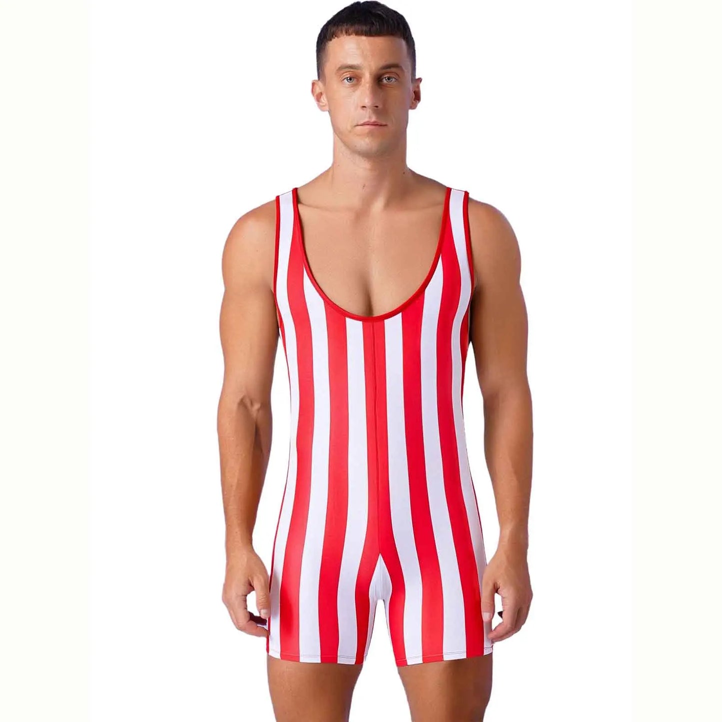 Men's Swimwear Gym Sports Yoga Gymnastics Leotard Bodysuits Striped Jumpsuit Swimming Suits Workout Wrestling Singlet Bodysuit
