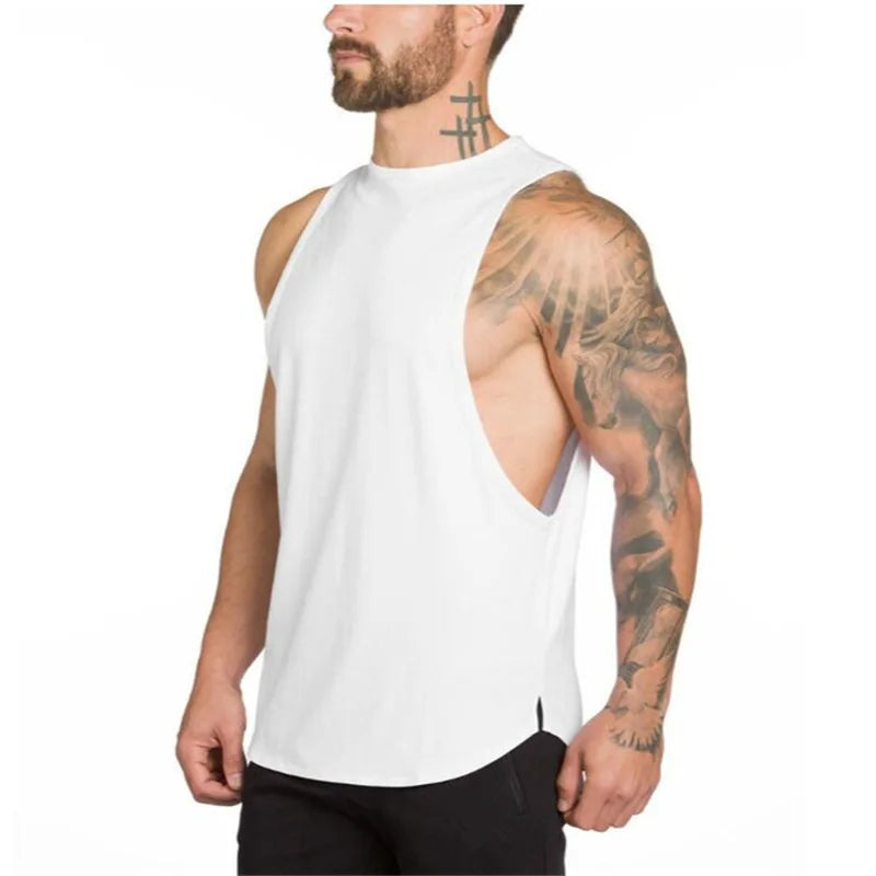 Men Bodybuilding Sleeveless Vest Casual Gym Tank Top Cotton White t Shirt Quick Dry Sport Fitness Singlets Vest Man Gym Clothing