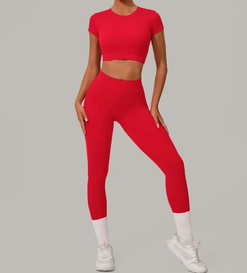 Seamless Yoga Sets Sports Fitness High Waist Hip Lift Tight Breathable Tracksuit Workout Clothing Gym Leggings Suit for Women