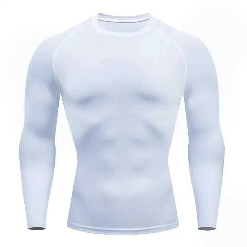 Men's tight fitting running shirt, quick drying long sleeved sportswear, men's gym clothing, fitness T-shirt, training exercise