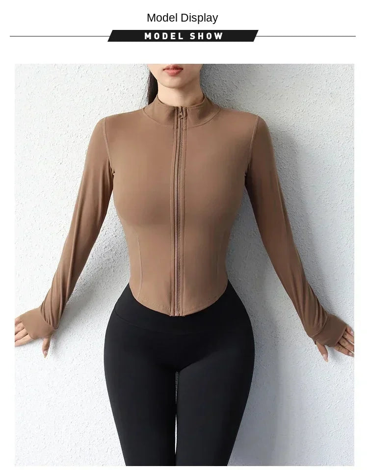 2024 Yoga Wear Running Sports Jacket Quick-drying Women's Fitness Wear Zipper Yoga Wear Top Jacket Long Slim Training Wear