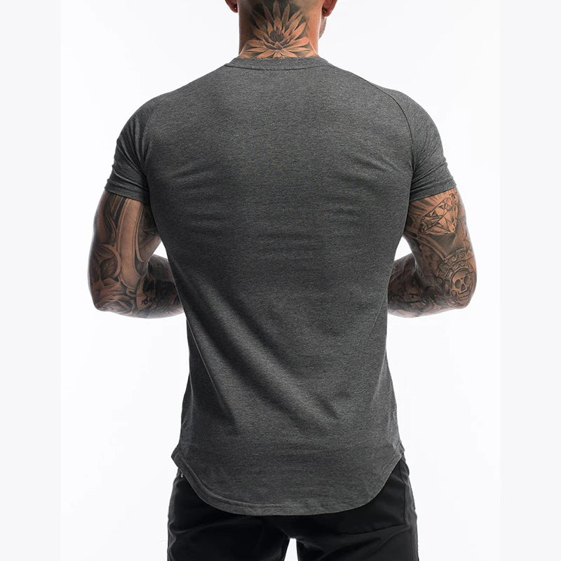 Gym Clothing Sports T Shirt Men Cotton Breathable Fitness Mens Short Sleeve T-shirt Running Tshirt Summer Tight Tee Shirt homme