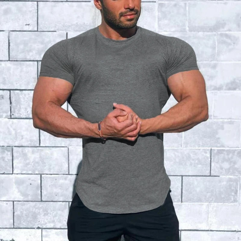 Gym Clothing Sports T Shirt Men Cotton Breathable Fitness Mens Short Sleeve T-shirt Running Tshirt Summer Tight Tee Shirt homme