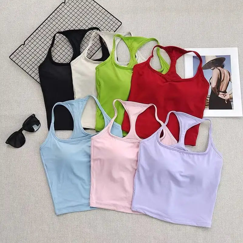 Sports and Fitness Vest with Chest Pad Summer Shockproof Beauty Back Nude Feeling Suit Pilates Training Yoga Top Yoga Clothing