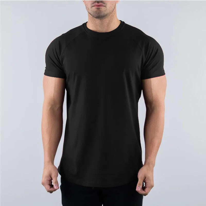 Cotton Gym T-shirt Men Summer Fitness Clothing O-Neck Short Sleeve T shirt Slim Fit Tshirt Bodybuilding Workout Tees Tops
