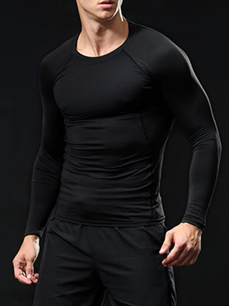 Men's Compression Shirt Men Rashgard Fitness Long Sleeve Running Shirt Man Gym Under T Shirt Football Jersey Sportswear Tights