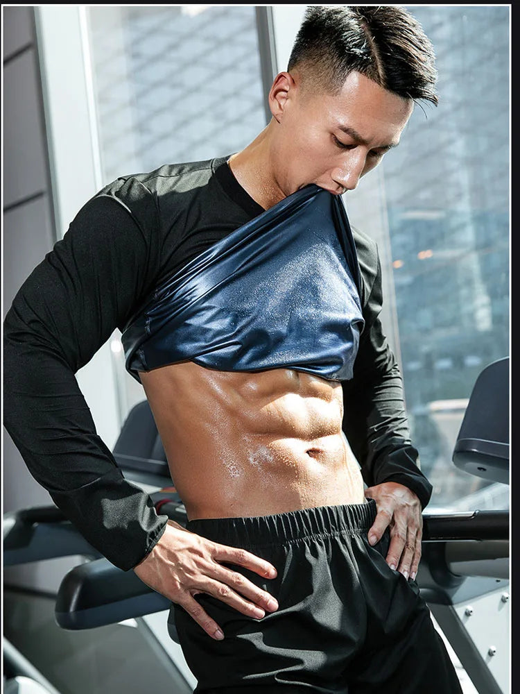 Sauna Suit Men Anti Rip Sweat Suits Gym Boxing Workout Jackets Waist Vest Trainer Workout Exercise Fitness Gym Long Sleeve Shirt