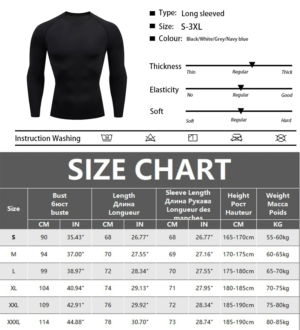 Men's Sports Top Quick Dry Compression Sportswear Second Skin Gym Workout  Jogging sport Long Sleeve Fitness T-Shirt Men