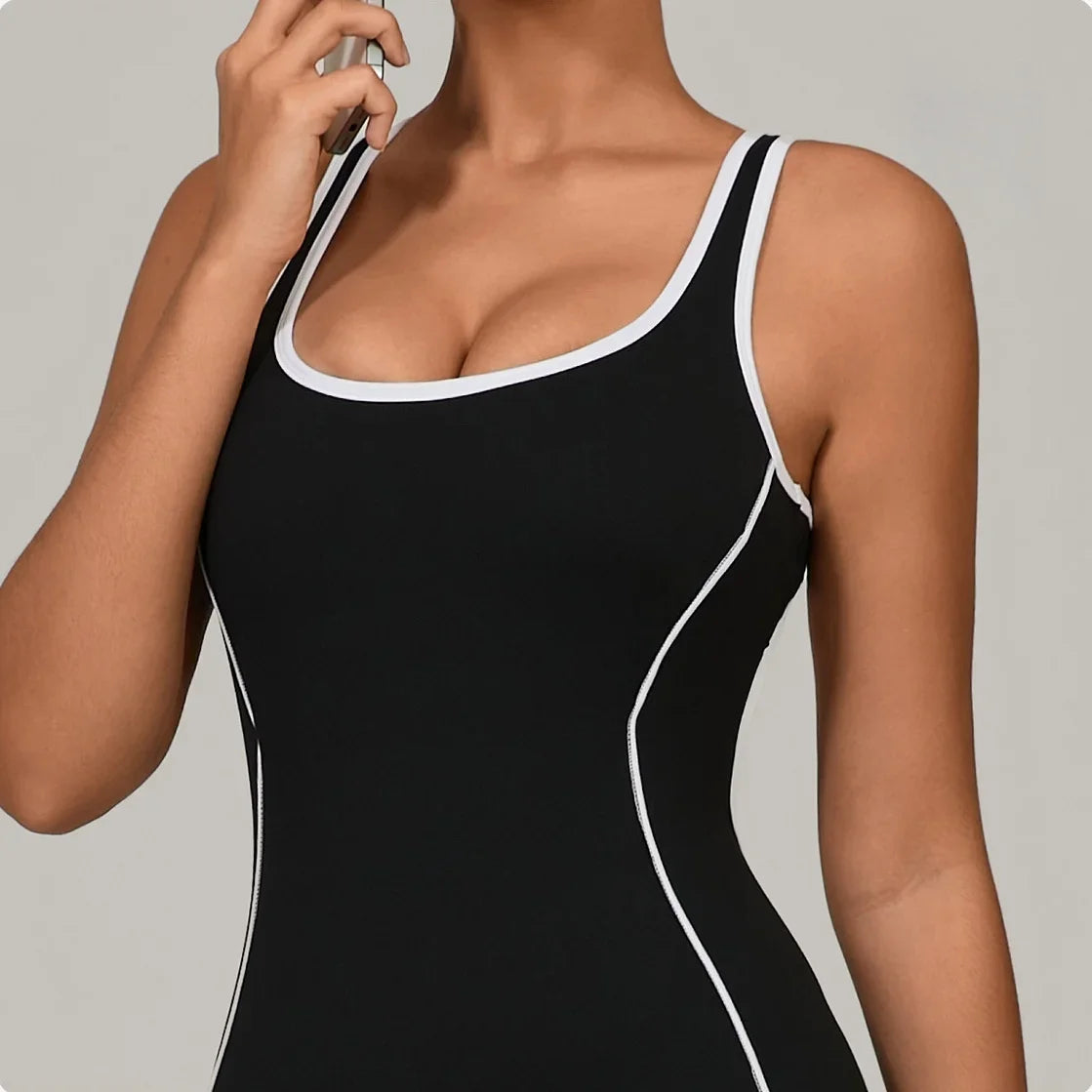 Yoga Jumpsuit Sports Fitness Hip Lifting Pleating Beautiful Back One-piece Micro Flared Workout Clothing Gym Bodysuit for Women