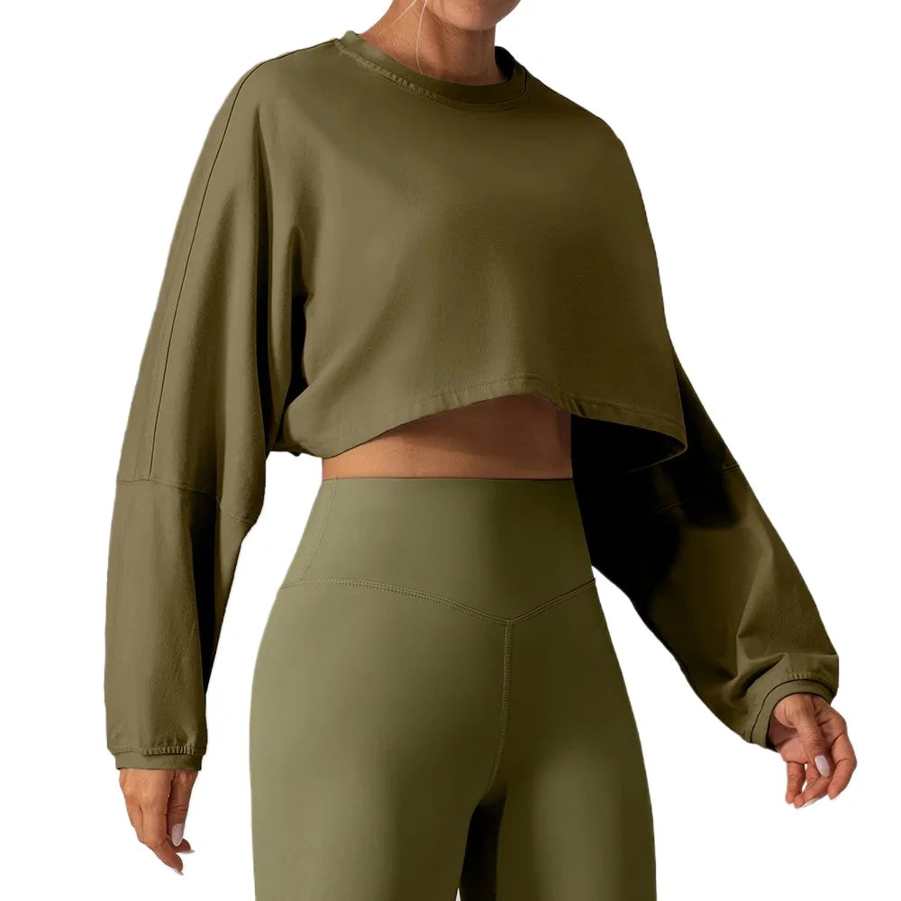 Women Sports Crop Top Long Sleeve T-Shirts Yoga Loose Tops Gym Clothing Outdoor Fitness Running Yoga Shirts Workout Clothes
