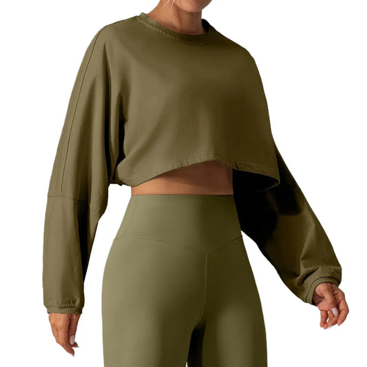 Women Sports Crop Top Long Sleeve T-Shirts Yoga Loose Tops Gym Clothing Outdoor Fitness Running Yoga Shirts Workout Clothes