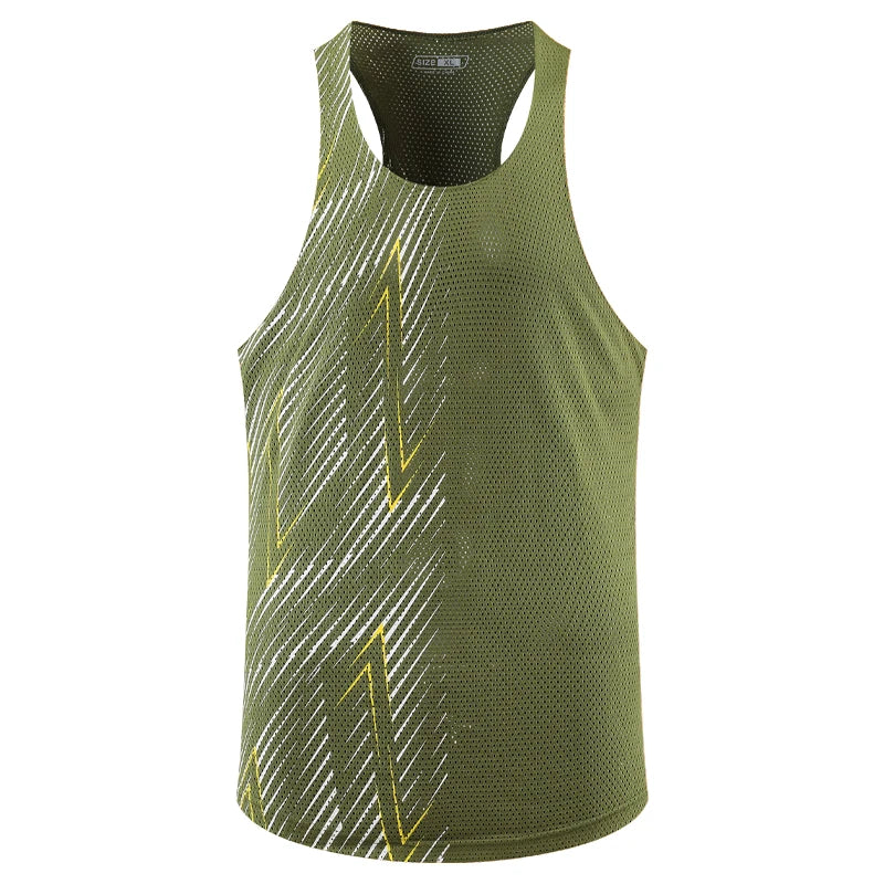 Men Casual Sport Vests Quick Dry Breathable Fitness Running Gym Sleeveless Mesh Workout Vests Prints Bodybuilding Muscle Singlet
