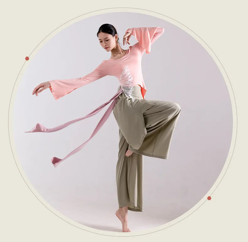 Modern Dance Dance Practice Clothing Long Sleeve Tops Body Training Clothing Classical Dance Dance Women's Loose Wide Leg Pants