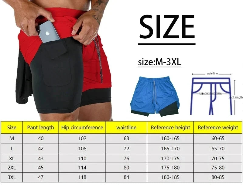 Gym Men's Sports Shorts Two-in-One Four-Season Sports Wear Double-Layer Tight Shorts