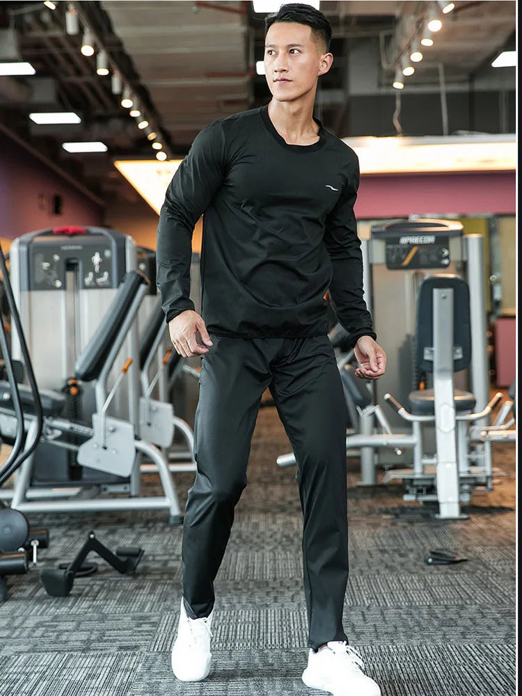 Sauna Suit Men Anti Rip Sweat Suits Gym Boxing Workout Jackets Waist Vest Trainer Workout Exercise Fitness Gym Long Sleeve Shirt