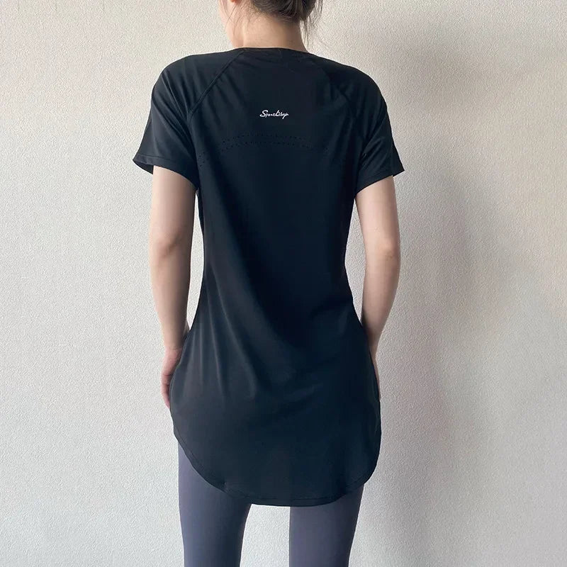 Sportswear Woman Gym 2025 Yoga Clothes Women Butt Cover Short Sleeve T-Shirt Quick Dry Fitness Top Breathable Slim Running Shirt