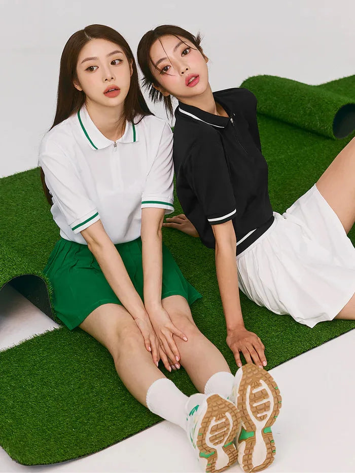 Women Tennis Outfit Quick Dry Fitness Polo Shirt Gym Workout Yoga Top Ladies Pleated Slim Culottes Anti-emptied Badminton Skirt