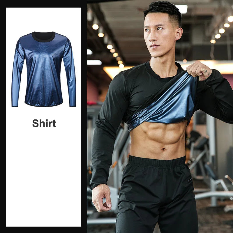 Sauna Suit Men Anti Rip Sweat Suits Gym Boxing Workout Jackets Waist Vest Trainer Workout Exercise Fitness Gym Long Sleeve Shirt