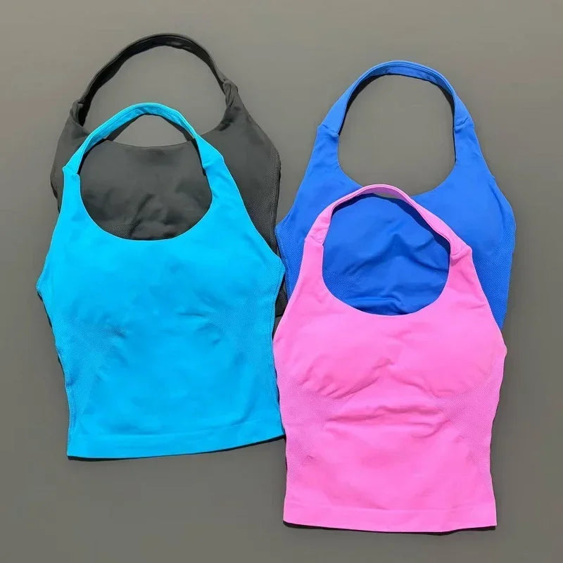 Woman  Yoga Clothing Backless Tank Tops Gym Vest  Push Up Sport Bras Running Vest Workout Tops Activewear Exercise Fitness