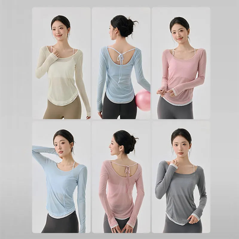 Yoga clothing cover up, women's slim fit sports long sleeved, breathable Pilates top for external wear