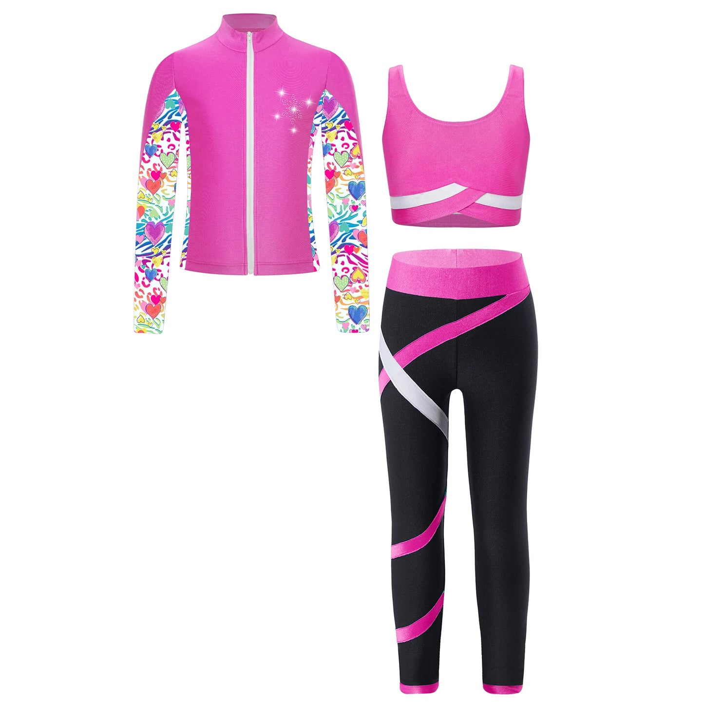 Children's Sport Suits Kids Sports Set For Girls Gym Athletic Outfits Vest with Legging Long Sleeve Zipper Sweatshirt Sportswear
